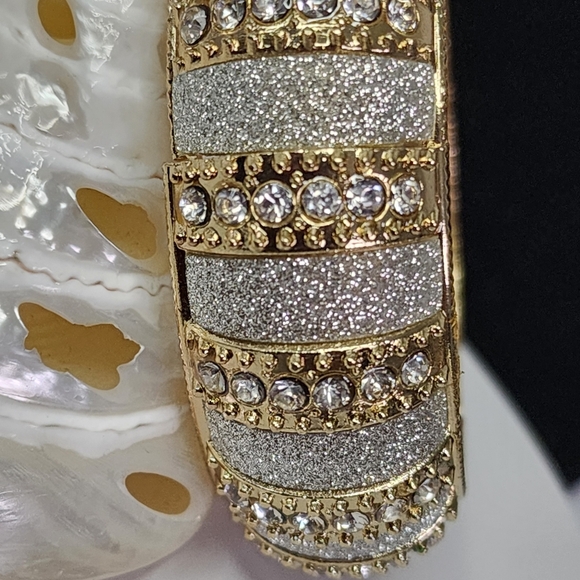 Hinge / Clamper Bracelet Gold with Silver Shimmer and Crystals New - Picture 3 of 6